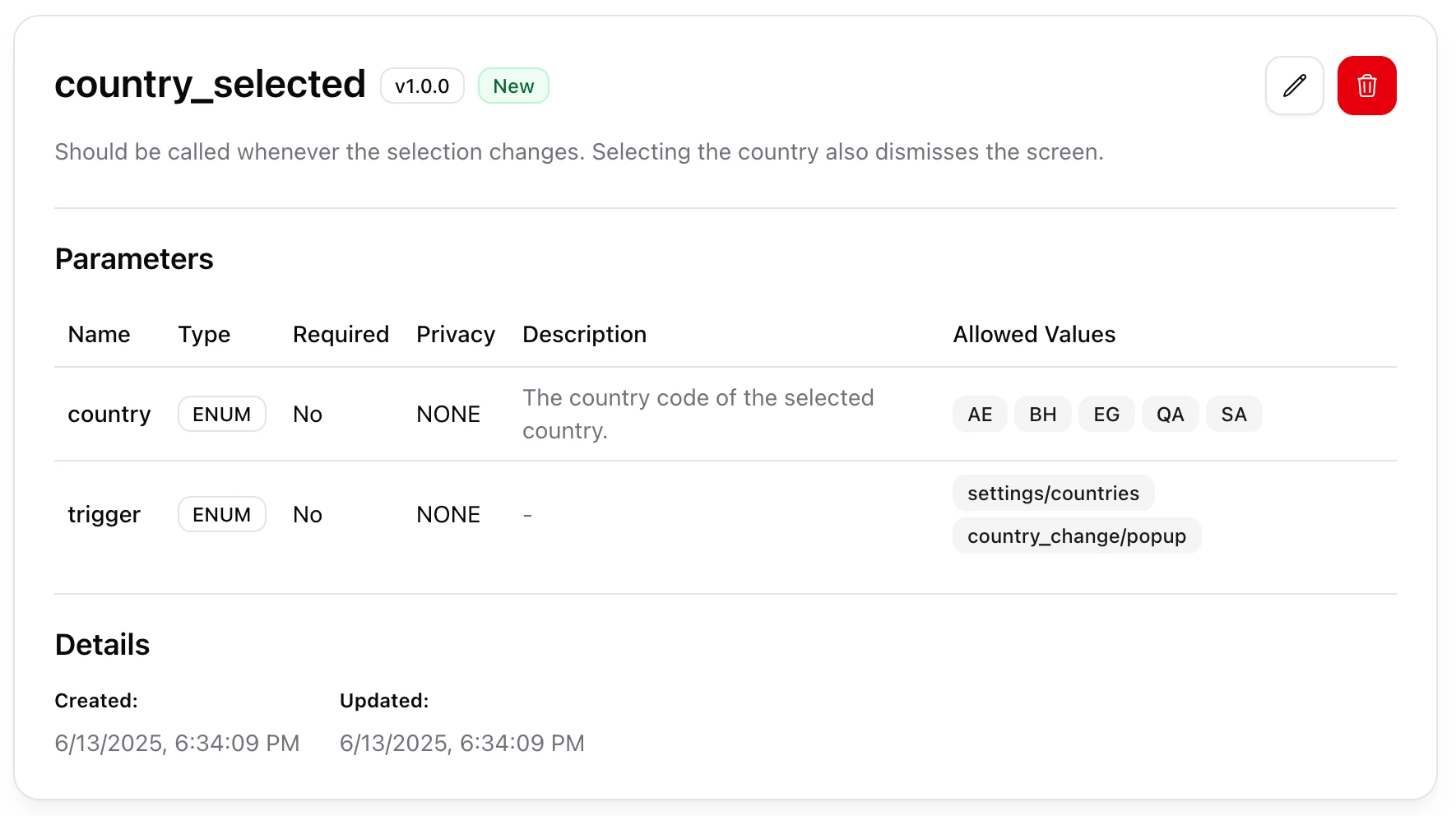 Detailed event documentation